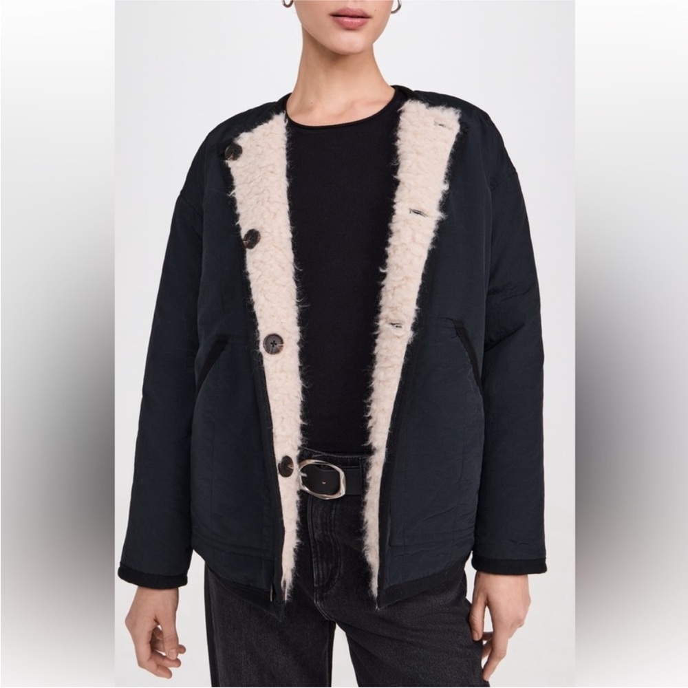 Alex Mill reversible Polar Bear jacket - black nylon / off-white sherpa - sz XL - Picture 4 of 8